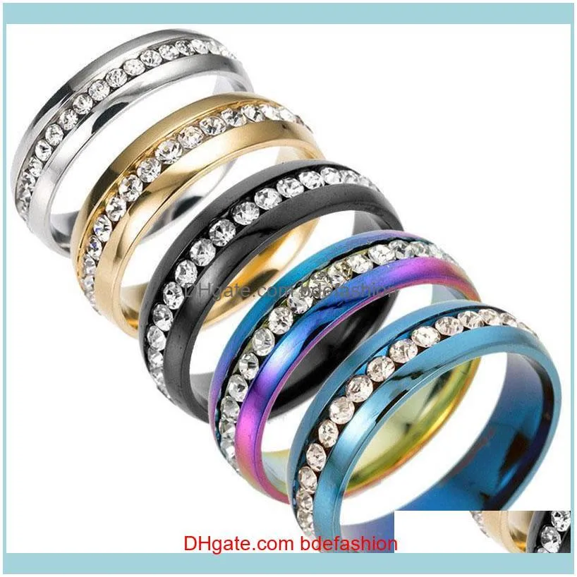 Bijoux de bande en acier inoxydable 316L cristal mariage rangée diamant or doigt couple bague Hip Hop bijoux femmes anneaux livraison directe 2021 Mzqsp