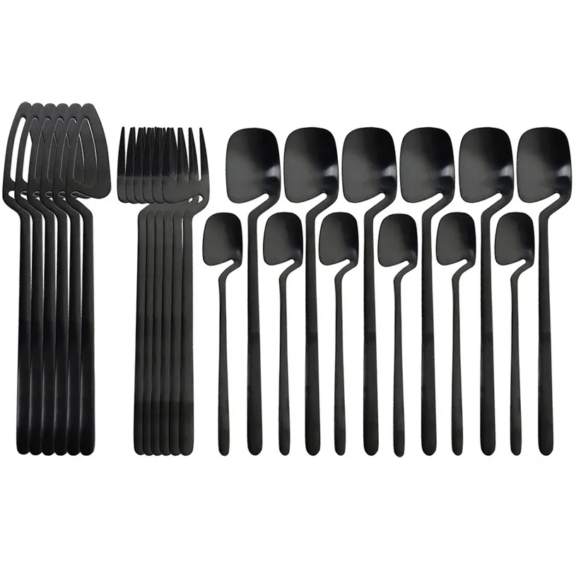 24 pcs conjunto de cutelaria preto colher faca de faca de mesa cozinha decoração de cozinha s gelado s de sorvete sobremesas sopa café usar 211229