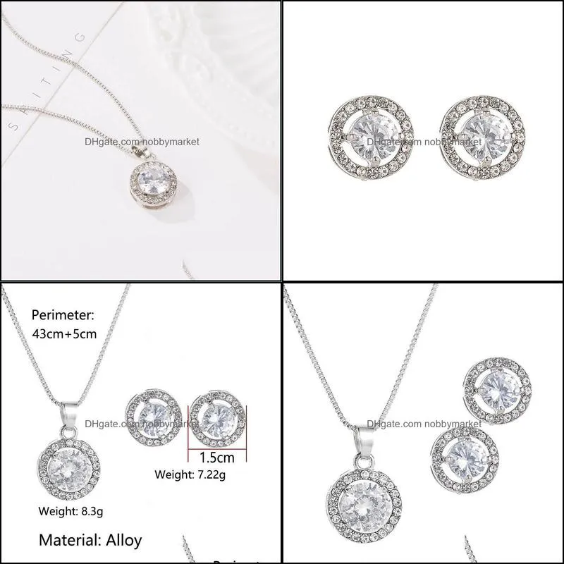 Earrings & Necklace 3Pcs/set Jewelry Sets Ladies Elegant Round Waterdrop Rhinestone Pendant Hook For Women Wedding Set