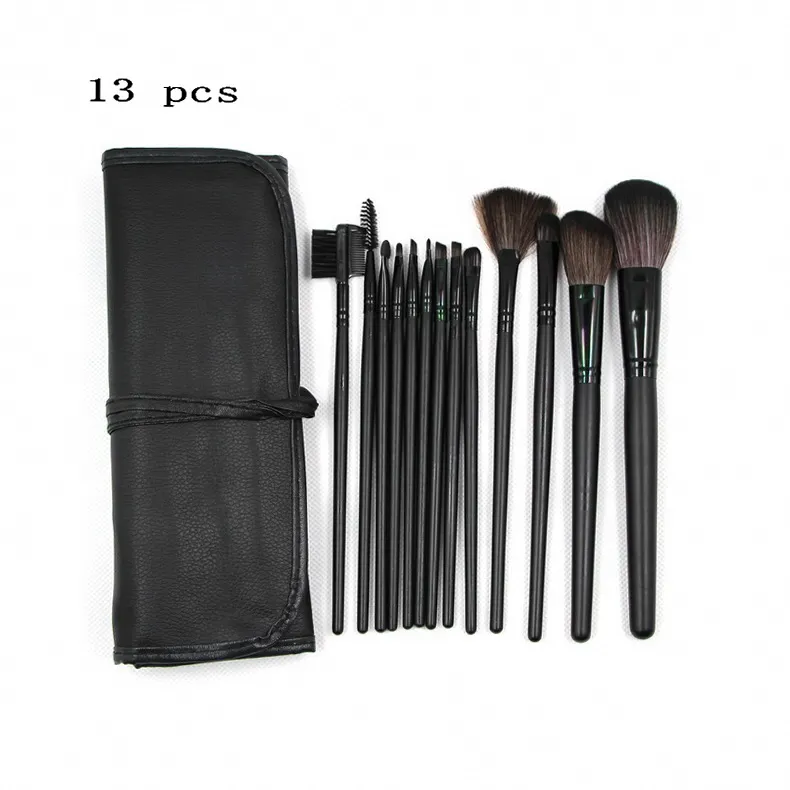 13 pc's make -up borstelset professioneel met tas zwart houten handgreep geiten haar cosmetische borstels kit