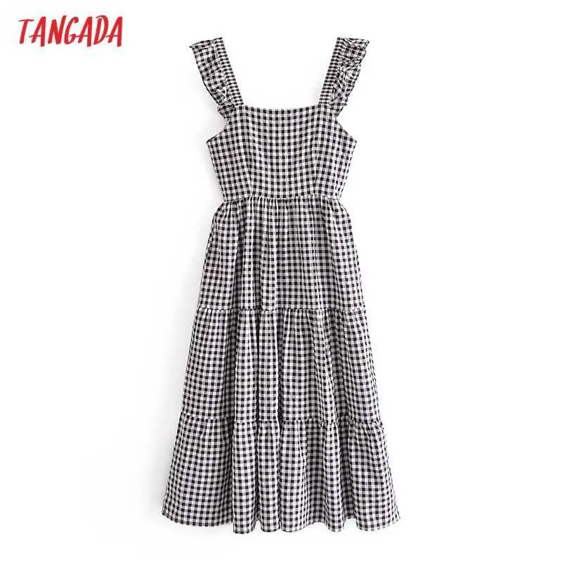 Tangada mode Plaid imprimé sangle dos nu robes pour femmes femme décontracté robe de plage 3W115 210609