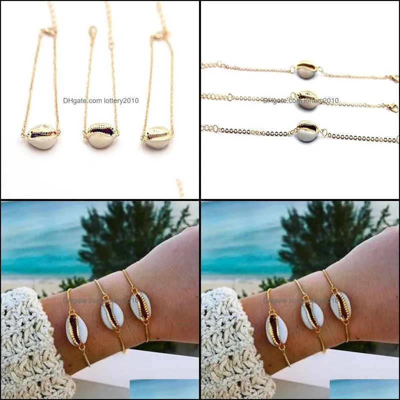 Pcs Creative Conch Lip Pendant Gold Bracelets Women Fashion Summer Beach Party Jewelry Gift Female Bracelet Set Link, Chain