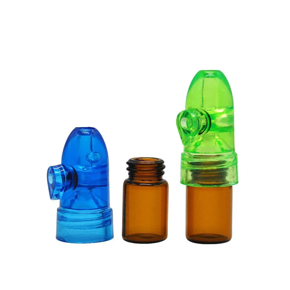 Plastic glass Bottle 53mm Snuff Dispenser Bullet Rocket Snorter sunff pill case Box snorter sniffer