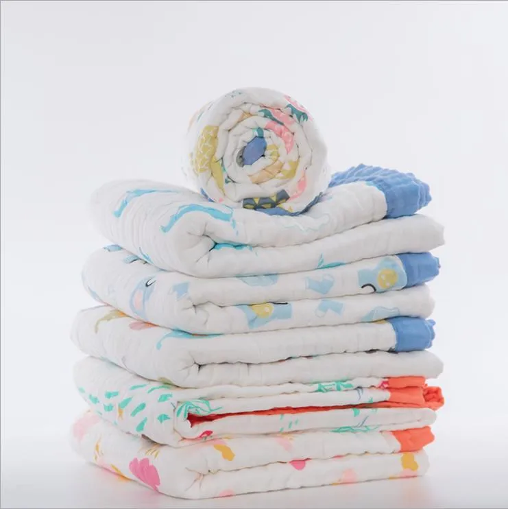 Baby Blankets Muslin Cotton Baby Swaddle Wrap 6 Layers Gauze Newborn Bathing Towel Flanged Bedding Cover 8 Designs DW5597
