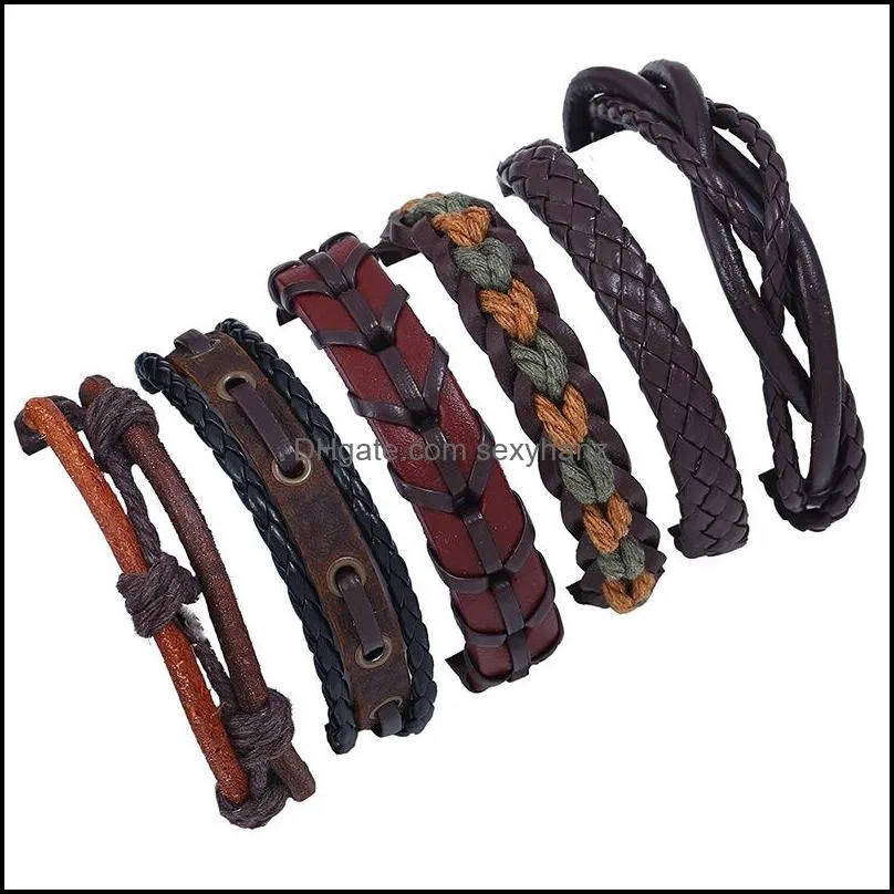 Mens vintage braided leather bracelet DIY six-piece combination multi-layer leather bracelet jewelry