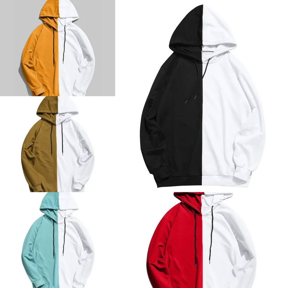 Manga Longa Hoodies Masculinos Hood Capa Meia Meia Meio Branco Cool Pele Cool Hoodies Homens Patchwork Algodão Sueter Moda Moda Moda Mulheres X0629