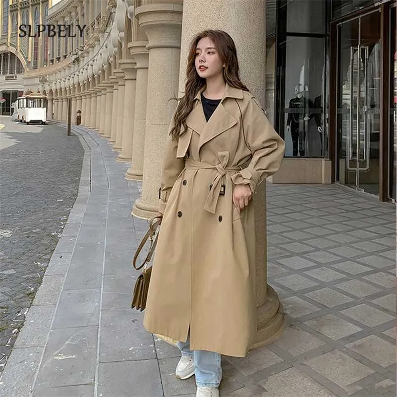 SLPBELY Frauen Trenchcoat Windjacke Weiß Zweireiher Koreanischen Stil Dame Büro Mantel Mit Gürtel Weibliche Oberbekleidung Frühling 211012