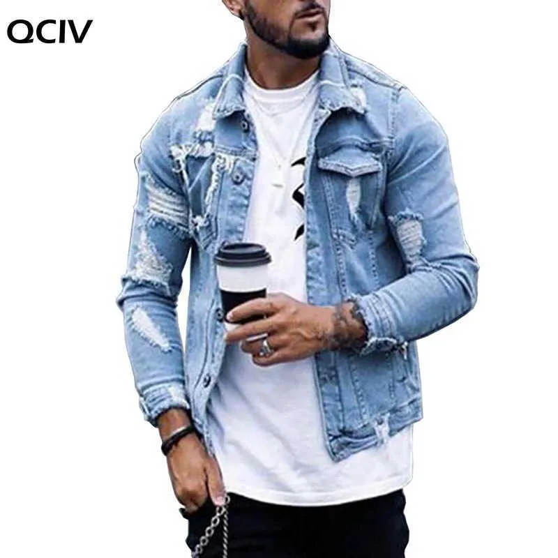 Automne et hiver nouvelle veste pour hommes mode veste en jean décontractée hommes grande taille couleur bleue revers déchiré veste en jean X0621