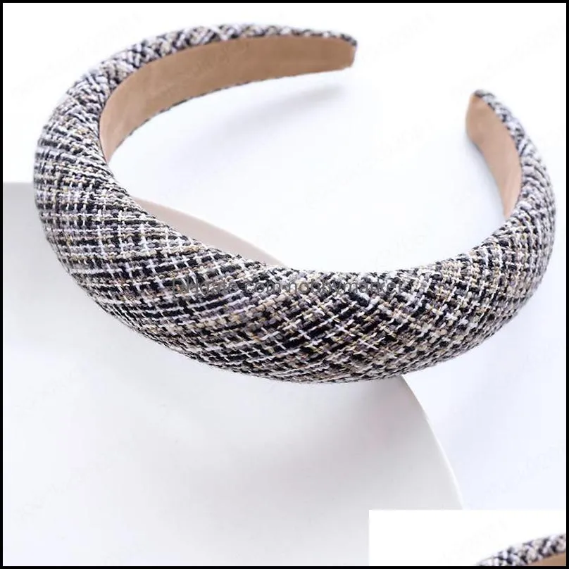 Plaid Woolen Fabric Sponge Hairband Headband for Women Girls Hair Accessories