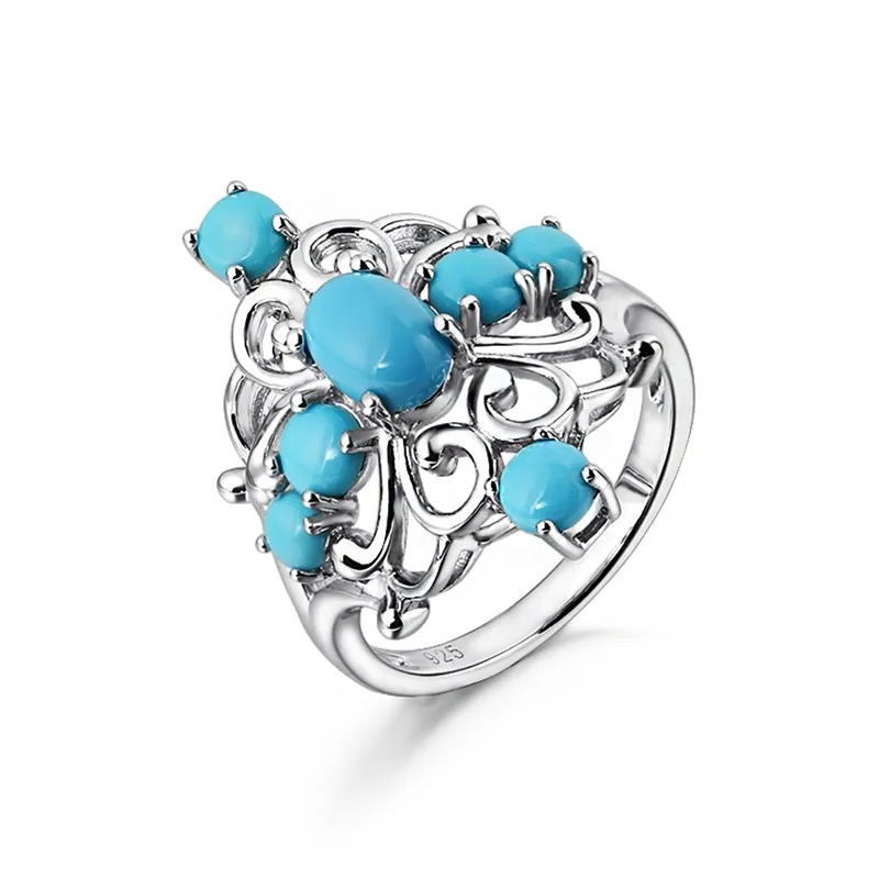 GZ Zongfa Natural Turquoise Cross Pierścień Cała cena Silver 925 Sterling Silver Ring Biżuteria Kobiety