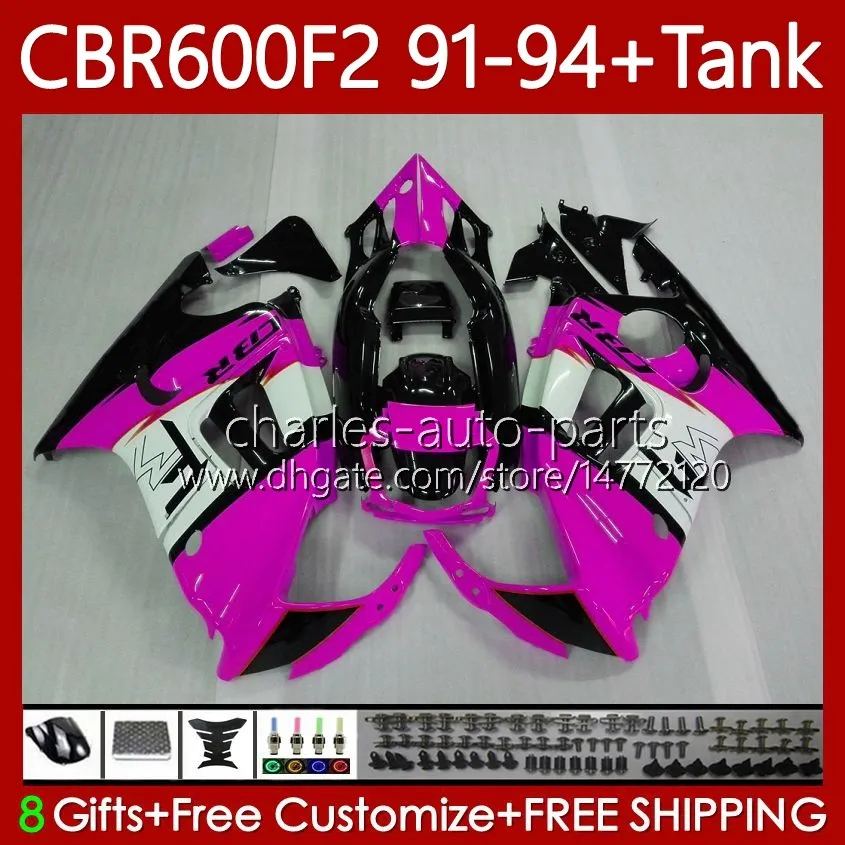 Karosseri + tank för Honda CBR600F2 600CC 600FS 91-94 Body 63NO.158 Pink Black CBR 600 600F2 CBR600 F2 FS CC 1991 1992 1993 1994 CBR600FS CBR600-F2 91 92 93 94 Fairing Kit