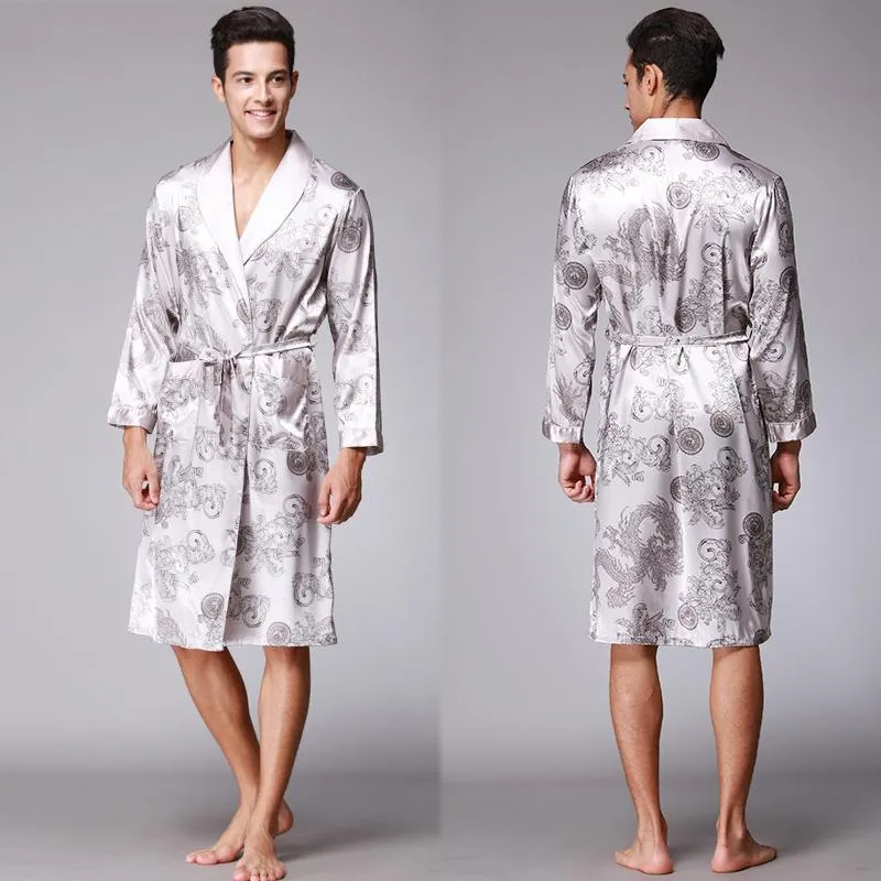 Mäns Sleepwear Men Satin Silk Robe Casual Kimono Bathrobe Gown Långärmad nattklänning Lounge Wear Nightwear Soft Homewear Paj316T