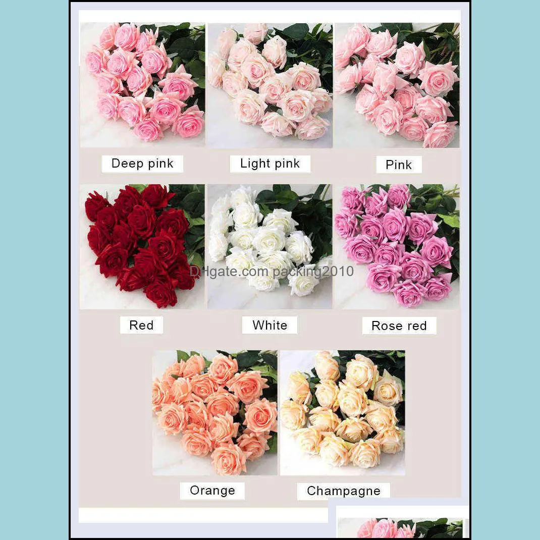 Artificial flower feel moisturizing rose DIY bridal bouquet po prop home wedding decor fake flower Valentine`s Day gift 11pcs 220110