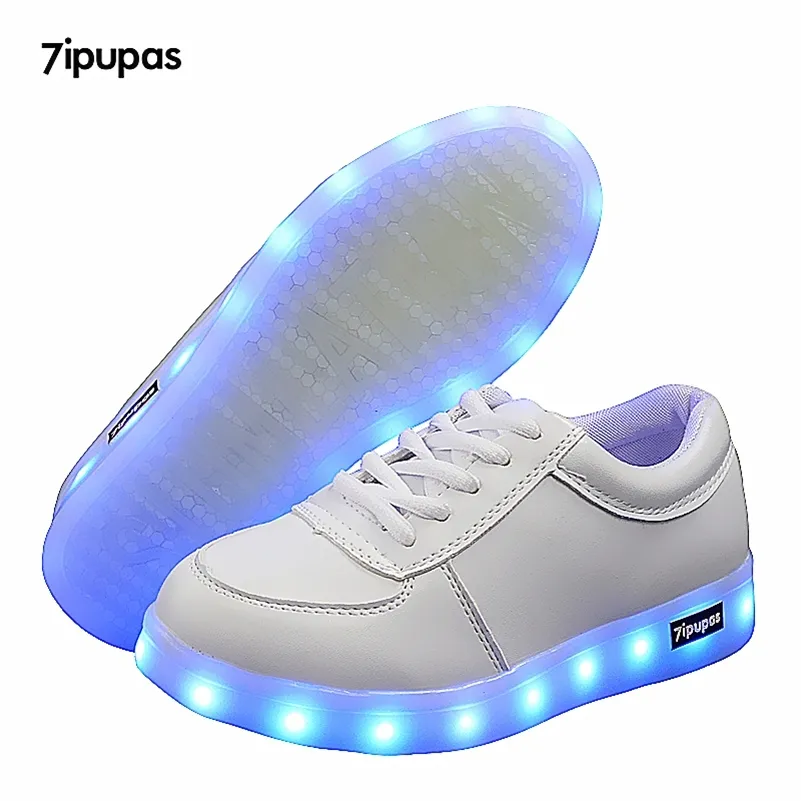 7ipupas crianças sapatos com garotos leves levou tênis primavera outono branco iluminado moda meninas luminosas sapatos brilhantes sapatos 210303