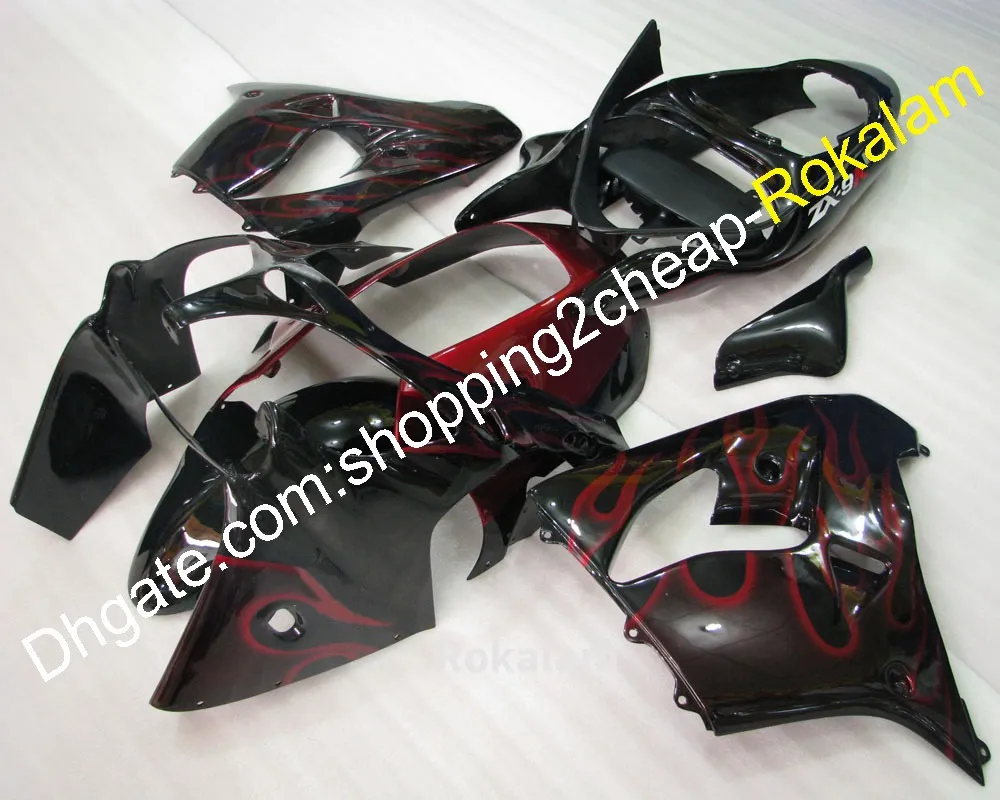 Röd flamma svart kropp ZX-9R 00 01 ABS FAIRING KIT FÖR KAWASAKI ZX 9R 2000 ZX9R 2001 Anpassa Motobike Bodywork Fairings Fit (formsprutning)