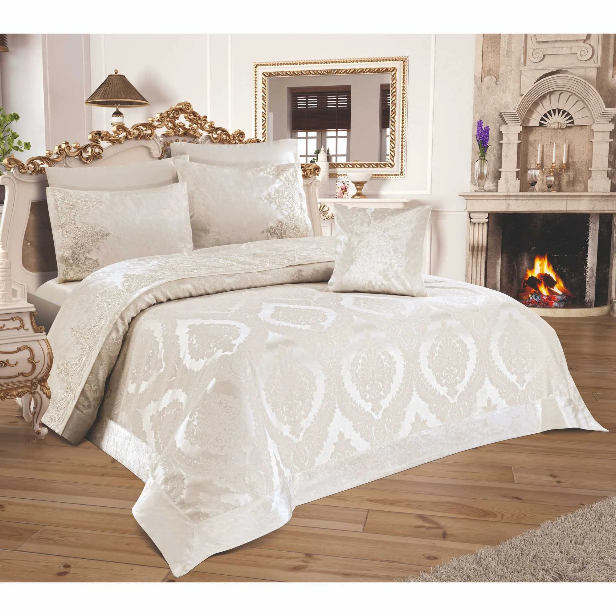 Biancheria da letto di lusso Set Ricamo Biancheria da letto in raso Copriletto in cotone Copriletto Coperta Copriletto jacquarted Federa 6 pezzi 210615