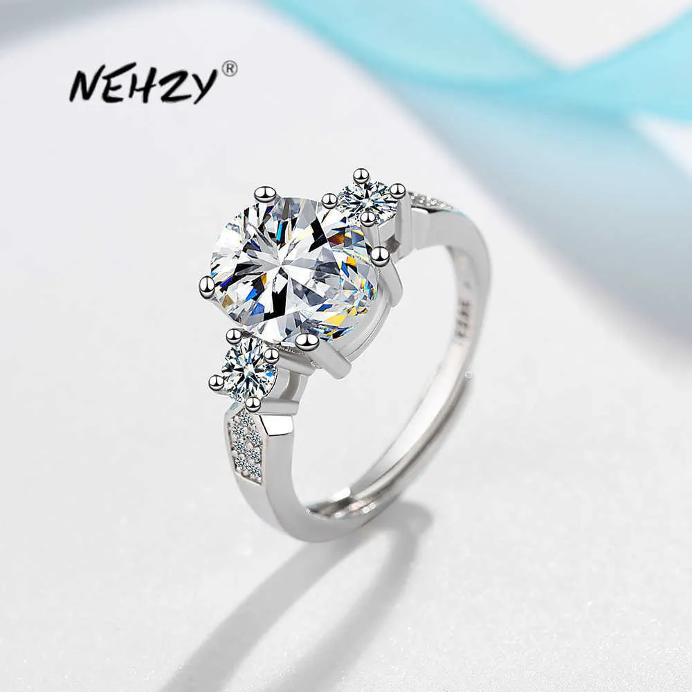 NEHZY 925 Sterling Silver New Fashion Women's Fashion Jewelry Alta qualità Crystal Zircon Claw Set Open Ring Size regolabile X0715