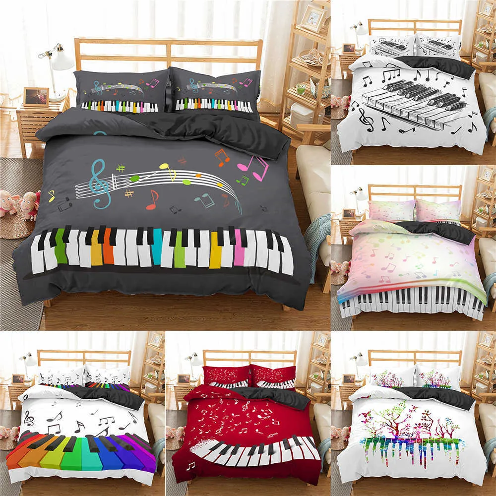 Homesky Bedding Set Piano Keyboard Music Note Duvet Cover Queen King Size Comforter 210615