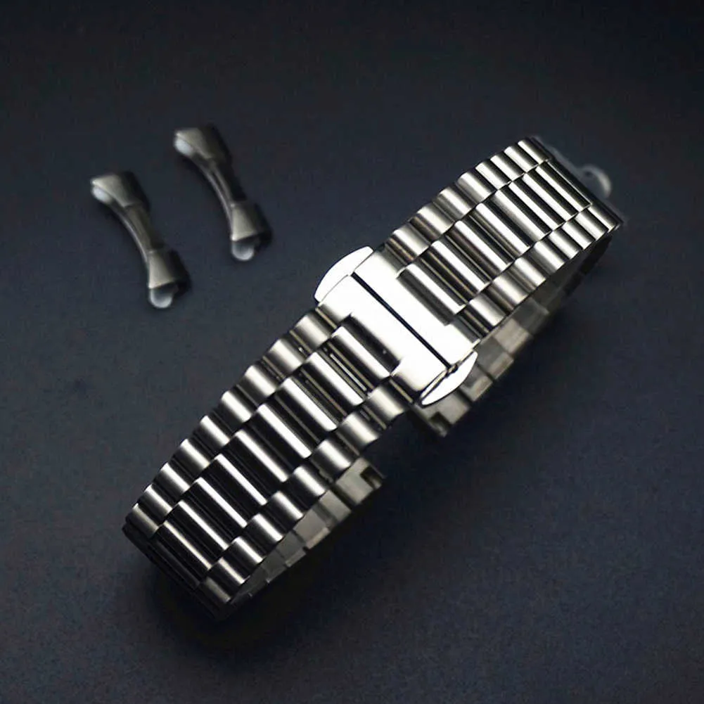 20mm Solid Stainless Steel Watchband Silver Golden Klockor Rem Safe Butterfly Spänne Högkvalitativa Män Band Byte Bälte H0915
