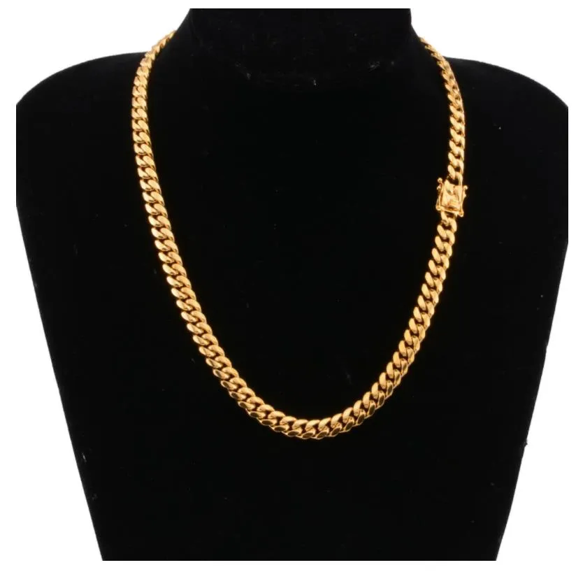 Necklaces & Pendants Drop Delivery 2021 10Mm 12Mm 14Mm  Cuban Link Mens 14K Gold Plated Chains High Polished Punk Curb Stainless Steel