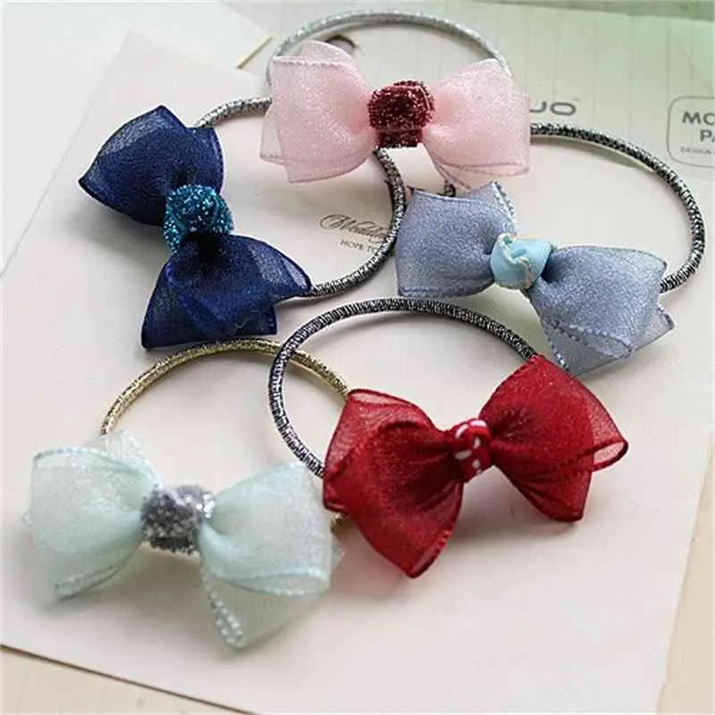 Boutique 40 pcs moda fofo gaze gaze laço elástico faixa de cabelo maciço kawaii lace bowknot titular de rabo de cavalo