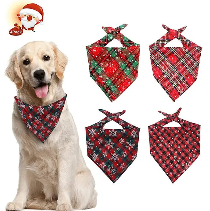 Dog Bandana Christmas Plaid Single Layer Pet Scarf Triangle Bibs Kerchief Pets Accessories Bibs for Small Medium Large Dogs Xmas Gifts