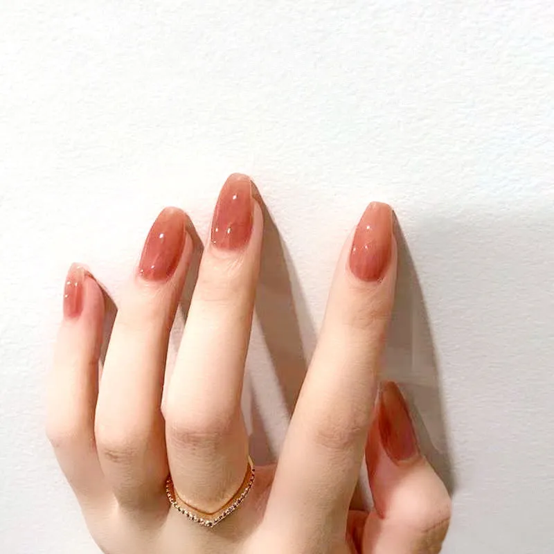 FSHion 디자인 발레 관 Fake Nails Franch 젤리 퓨어 컬러 프랑스어 발레리나 전체 커버 거짓 손톱 DIY 매니큐어 팁 24pcs / 세트 재사용 가능 프레스