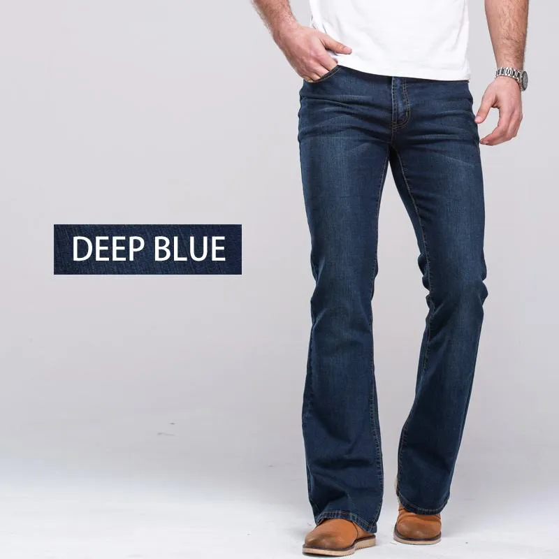 Designer Mens Slim Fit Flare Jeans Men Blue/Black Stretch