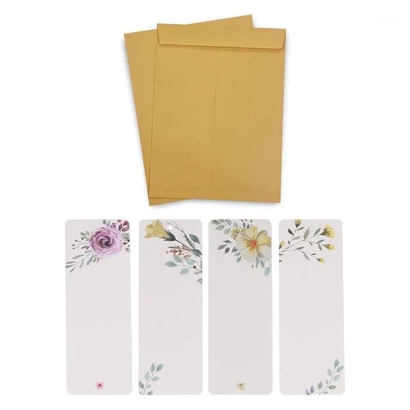 Gift Wrap 40Pcs DIY Creative Retro Flower Bookmark Book Mark Message Cards With 50Pcs Blank No Word Thick Envelope Kraft Paper Bag