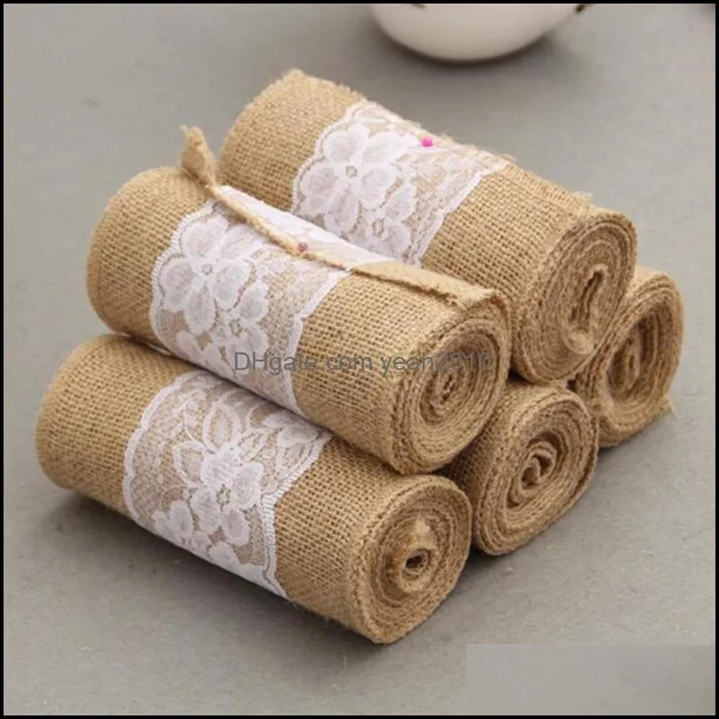 Sashes Vintage Jute Burlaps With Lace Roll For Wedding Decoration In Table Runner Party Chair Home