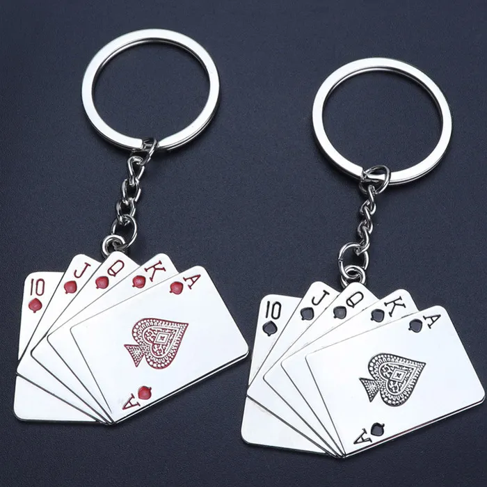 Red Black Metal Royal Flush Poker Carta de Baralho Chaveiro Bolsa Pendurada Moda Jóias Will e Sandy