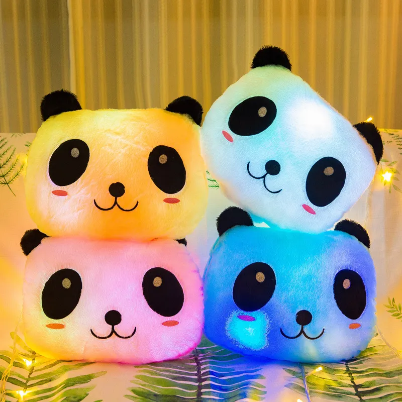 Colorful luminous panda pillow plush toy  pandas doll Built-in LED lights Sofa decoration pillows Valentine day gift kids toys