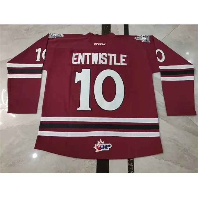 SJZL zeldzame hockey jersey mannen jeugd vrouwen vintage guelph storm # 10 MACKENZIE Entwistle High School Jerseys Size S-5XL Custom Elke naam of nummer