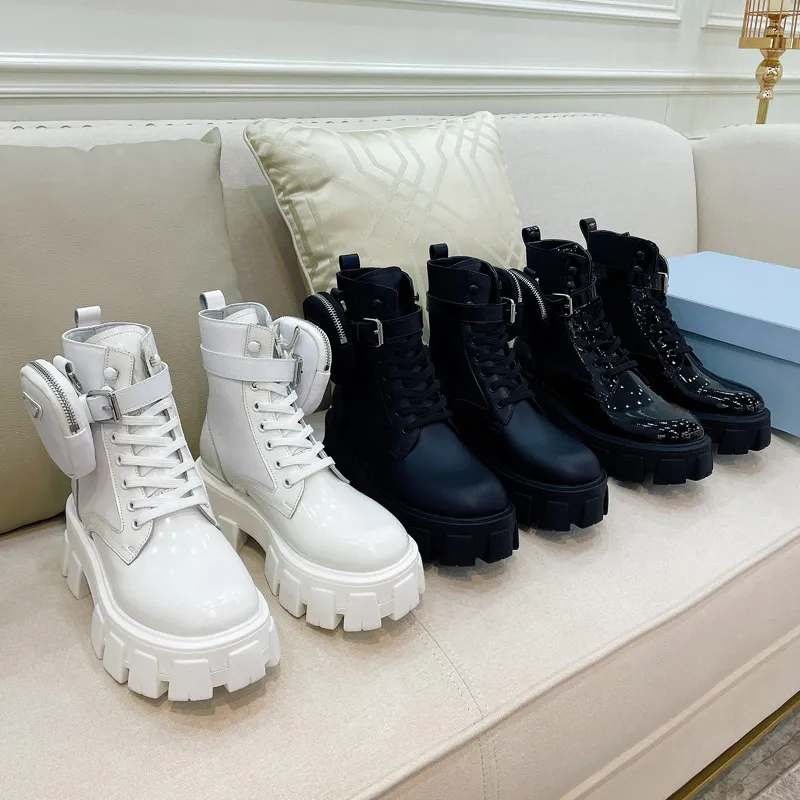 Women Rois Leather Boots Fashion Martin Boots Real Leather Nylon with Removable Pouch Girls Outdoor Booties Shoes Snow Boots with Box 35 41