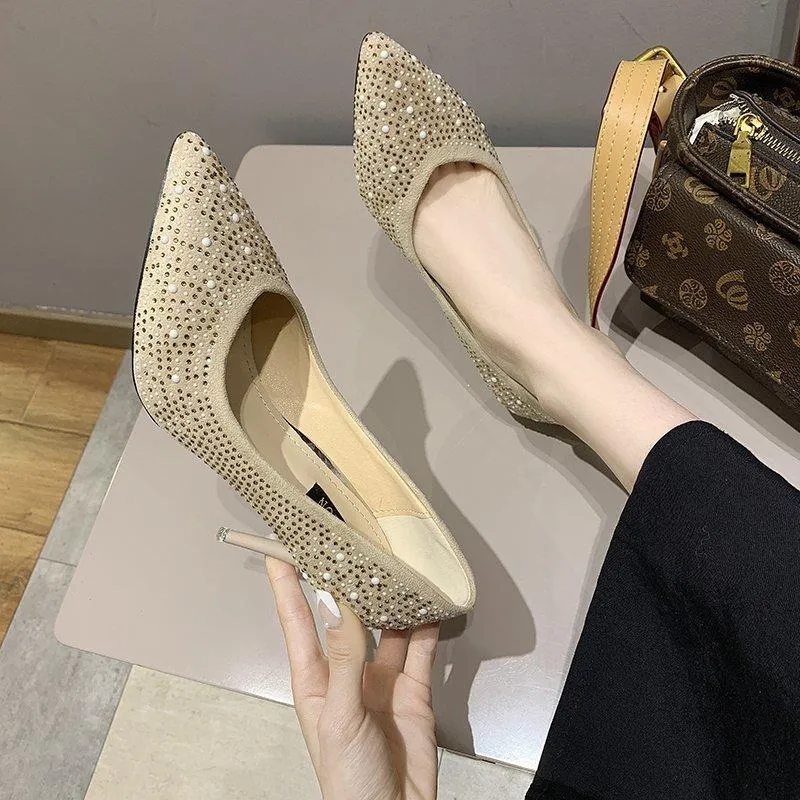 Dress Shoes 2021 Spring Autumn Women Pumps Sweet Pointed Toe Thin High Heels Elegant Lady Shallow Simpler Diamond