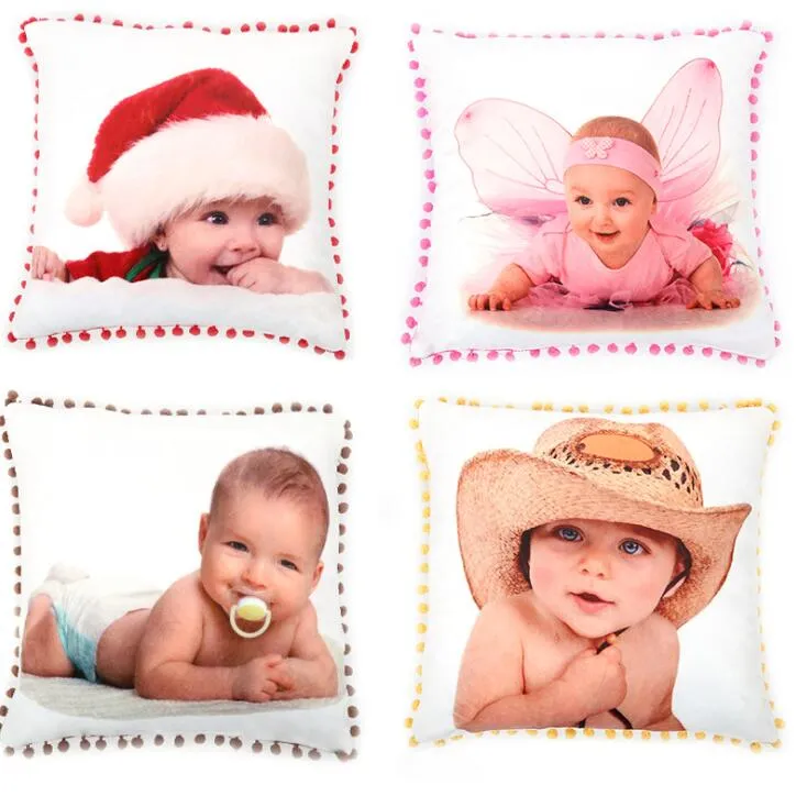 DHL50pcs Sublimation DIY Blank Plush Pillow Cover With Lace Edge Sofa Chair Pillow Case Home Decor Size40*40cm