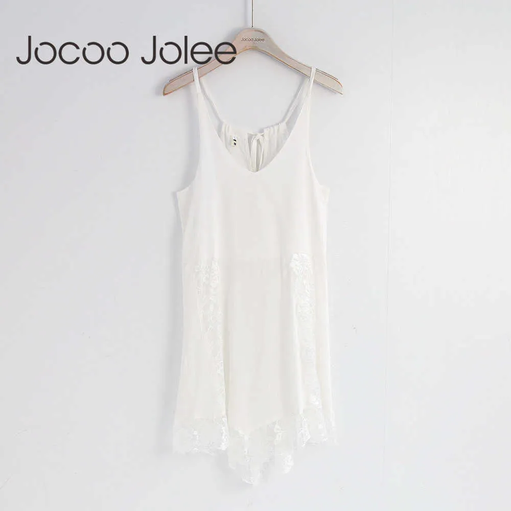Jocoo Jolee Sexy Deep V-образным вырезом Camis платье для женщин асимметричный дизайн с кружевной подолом пляжного ношения вечерняя повязка летом 210619