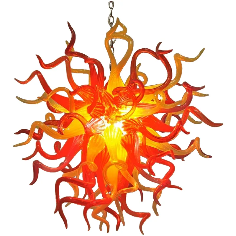 Pendelleuchten, LED-Deckenleuchte, 110–240 V, orange, gelbe Farbe, rund, handgefertigt, geblasenes Glas, moderne Kronleuchter-Beleuchtung, 24 Zoll
