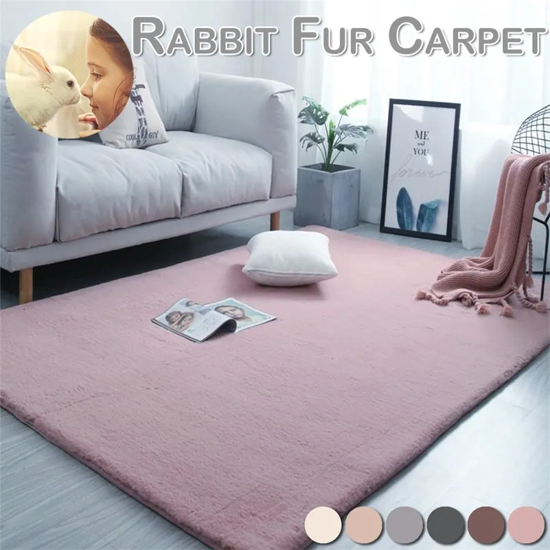 Anti-dérapant Tapis De Sol Lavable Shaggy Fourrure Lapin Tapis En Peluche Doux Tapis Chambre Absorption D'eau Tapis Tapis Pour Salon D30 210301