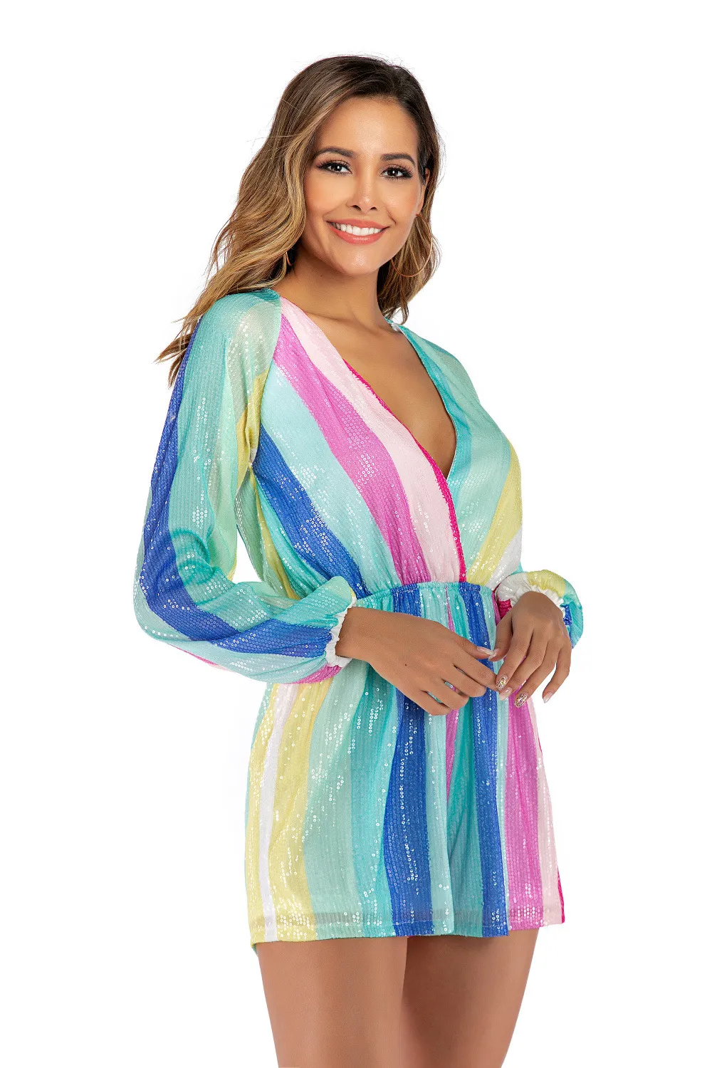 Rainbow Sequin V Neck Colorful Jumpsuit Sexy Loose Fit For Womens Summer Holiday Club Wear And Party Wear From Johnsshop 35.2 In Bulk DHgate.Com