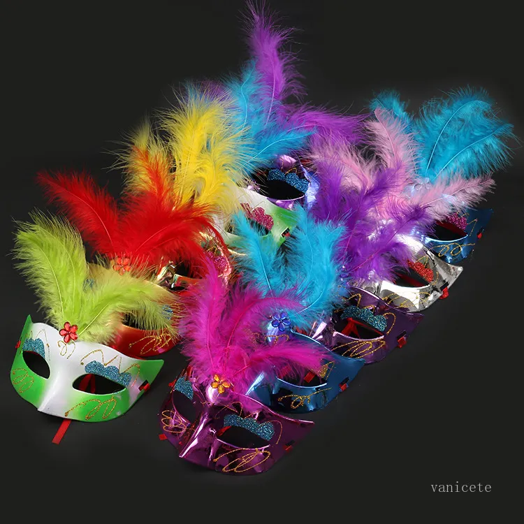 Feather Party Masks bar mascherata da ballo Maschera Maschera di Halloween per giocattoli per bambini in plastica 6 colori T2I52348