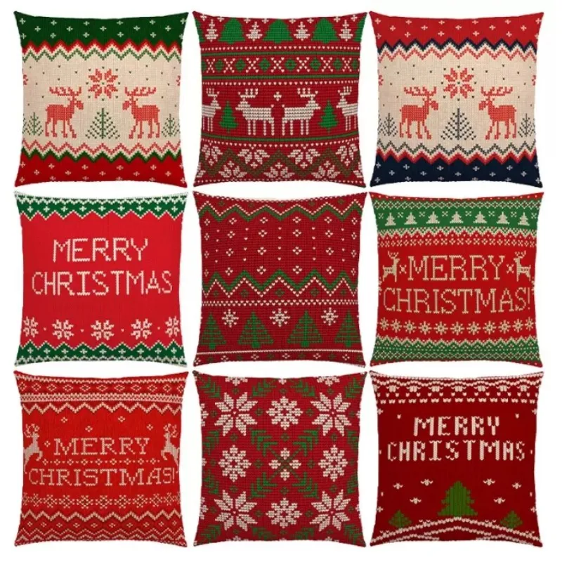 Christmas Elk Snowman Pillow case Decoration Sofa Cushion Cover Bed PillowCase for Home Car 45*45cm