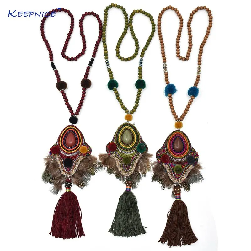 Colares de pingente Boho Bohemian Military Green Colar Declaração Dream Catcher Swallows Angle Birds Penas pingentes de penas para as mulheres