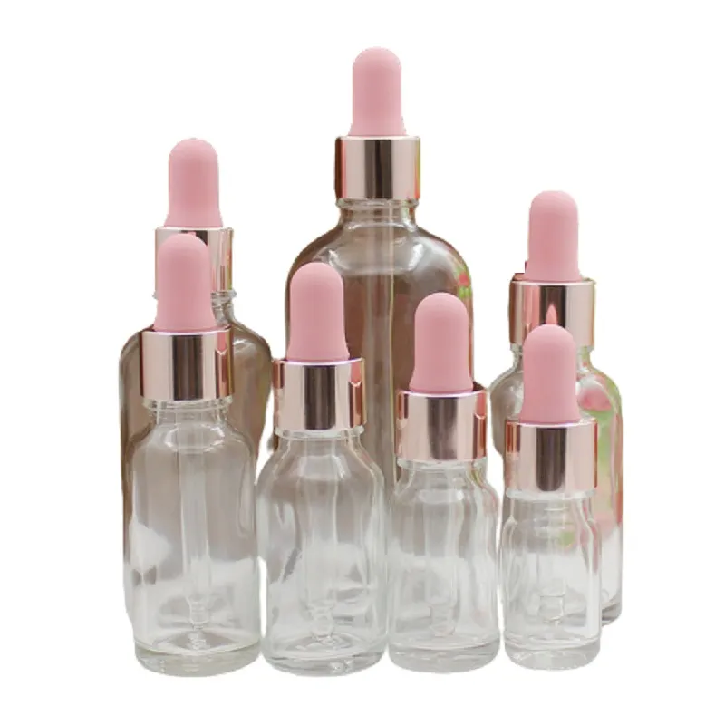 Clear Glass Essential Oil Bottle Rubber Pipertte Portable Empty Cosmetic Packaging Refillable Vials 5ml 10ml 15ml 20ml 30ml 50ml 100ml