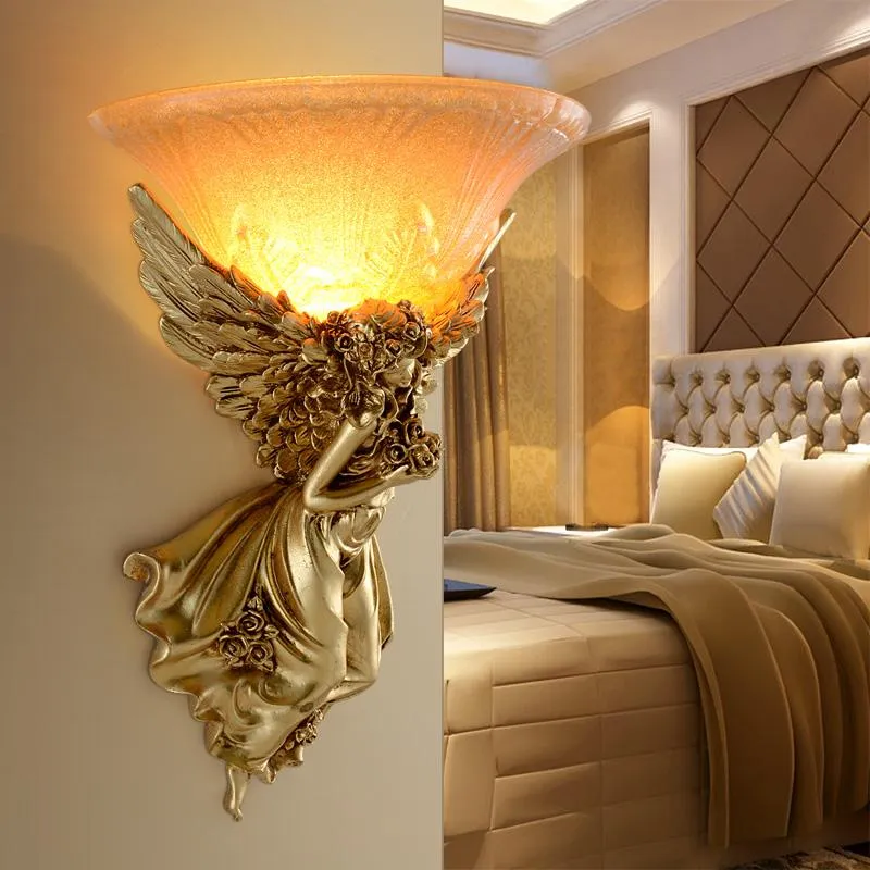 Duvar lambası Avrupa melek şekilli reçine fil vintage tarzı lambalar oturma odası için