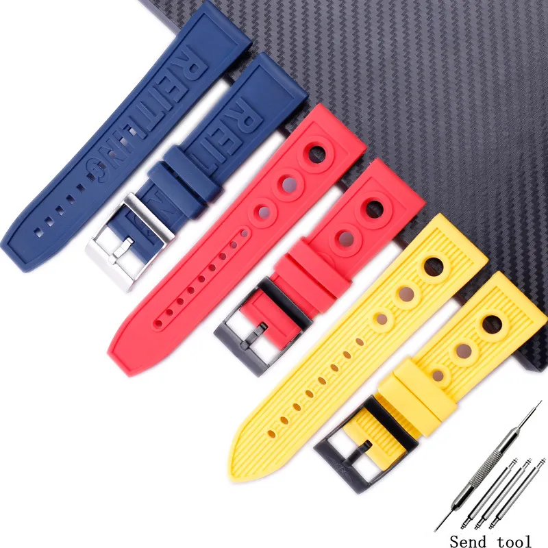 Horloge accessoires mannen rubber geschikt voor Breitling dames siliconen sportband 22mm 24mm metalen gesp