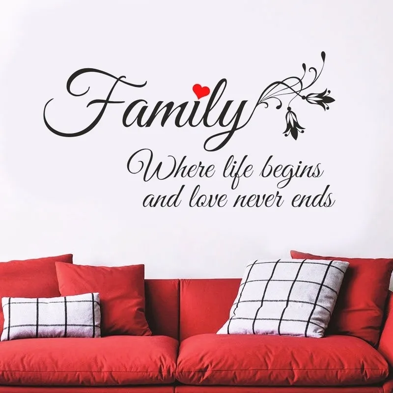 Familien-Wandtattoo „Where Life Begins And Love Never Ends“ mit Zitaten aus Vinyl, Heimdekoration, Wohnzimmer, Tapetenkunst, 3Q17 210310