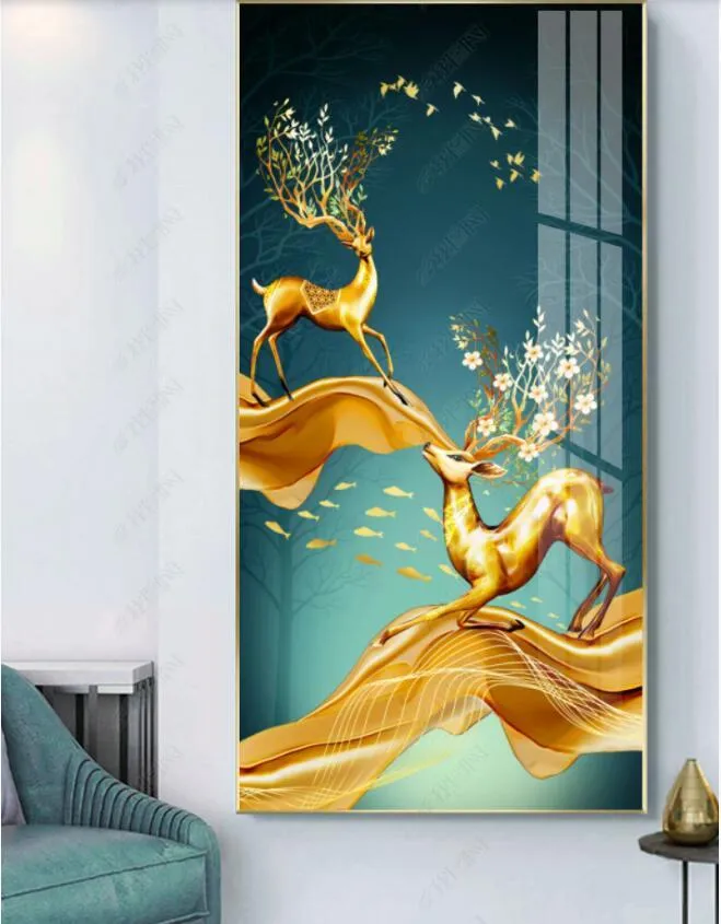 Fonds d'écran 3d Po Papier Peint Personnalisé Murale Moderne Golden Elk Fleurs Et Oiseaux Porche Décor À La Maison Salon Pour Les Murs En Rouleaux
