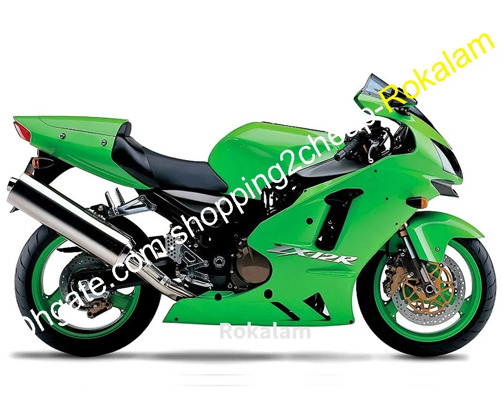 För Kawasaki Fairing Ninja ZX12R 02 03 04 ZX-12R ZX 12R 2002 2003 2004 Green ABS Cowlings Complete Set (formsprutning)
