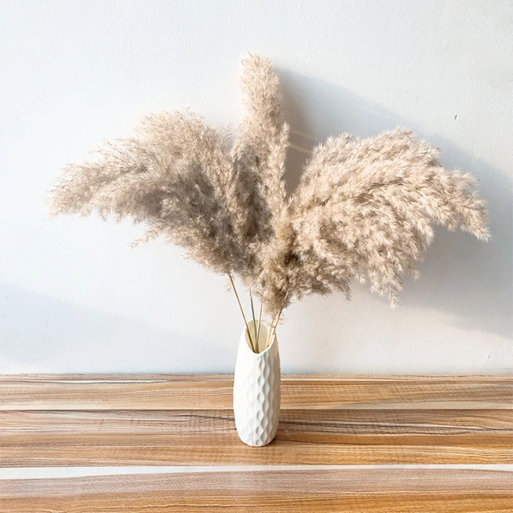 20pcs Pampas Grass Fluffy Dried Natural Reed Flowers Bouquets Contains Colored Plastic Vase Christmas Home Wedding Decor